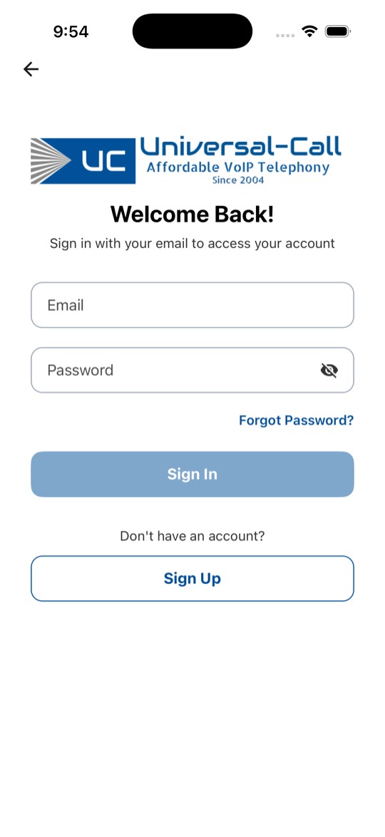 UCC Phone app screen: Sign In