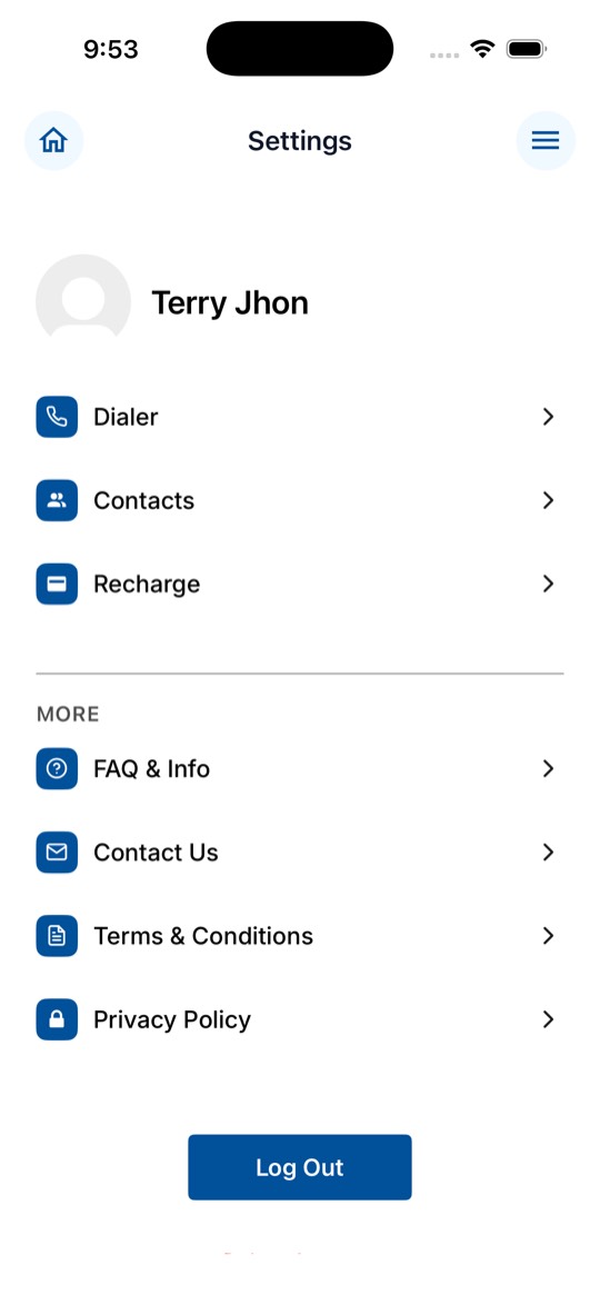 UCC Phone app screen: Settings